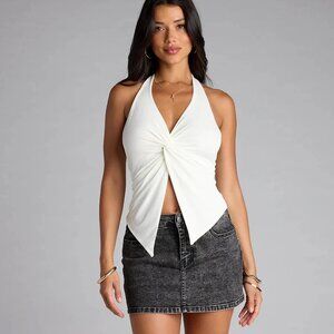 White Halter Skimpy Going Out Top - Windsor - L
